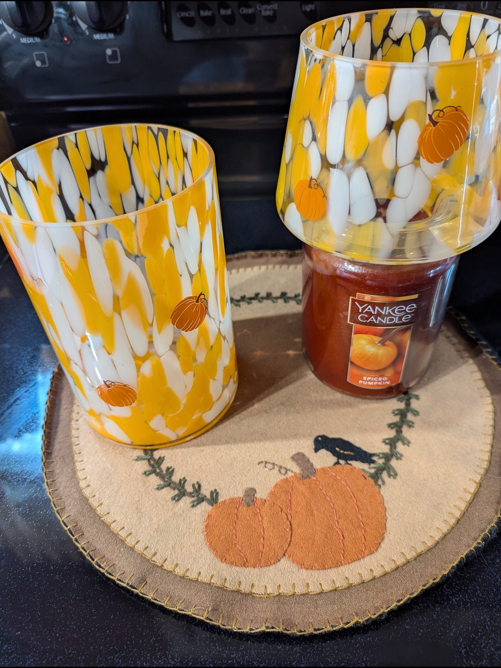 Yankee Candle Fall Pumpkin Large Jar Holder & Match Shade Orange With White New